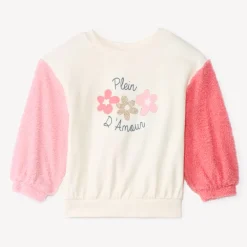 Sweat molleton effet colorblock et manches sherpa pour bébé fille