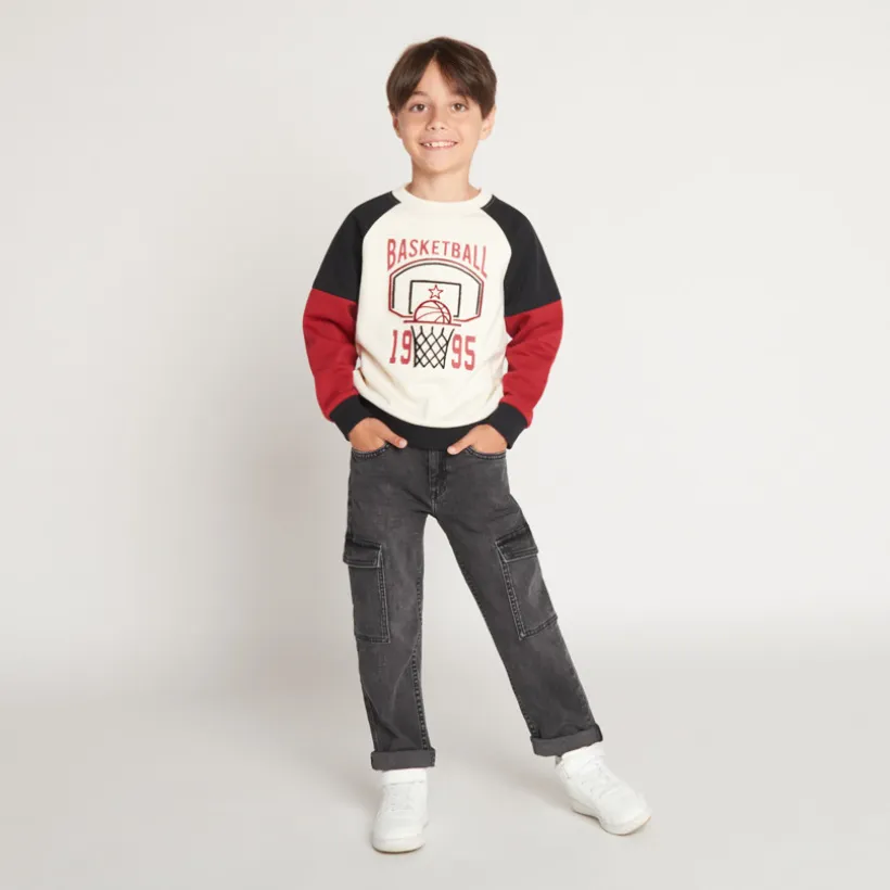 Sweat molleton effet color block motif basket pour garçon