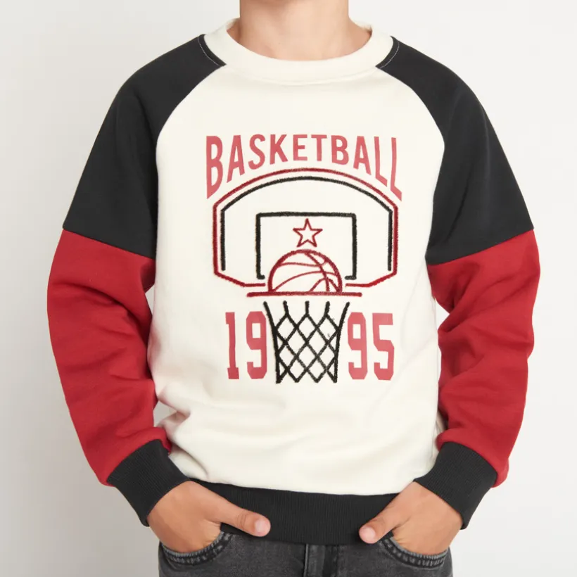 Sweat molleton effet color block motif basket pour garçon