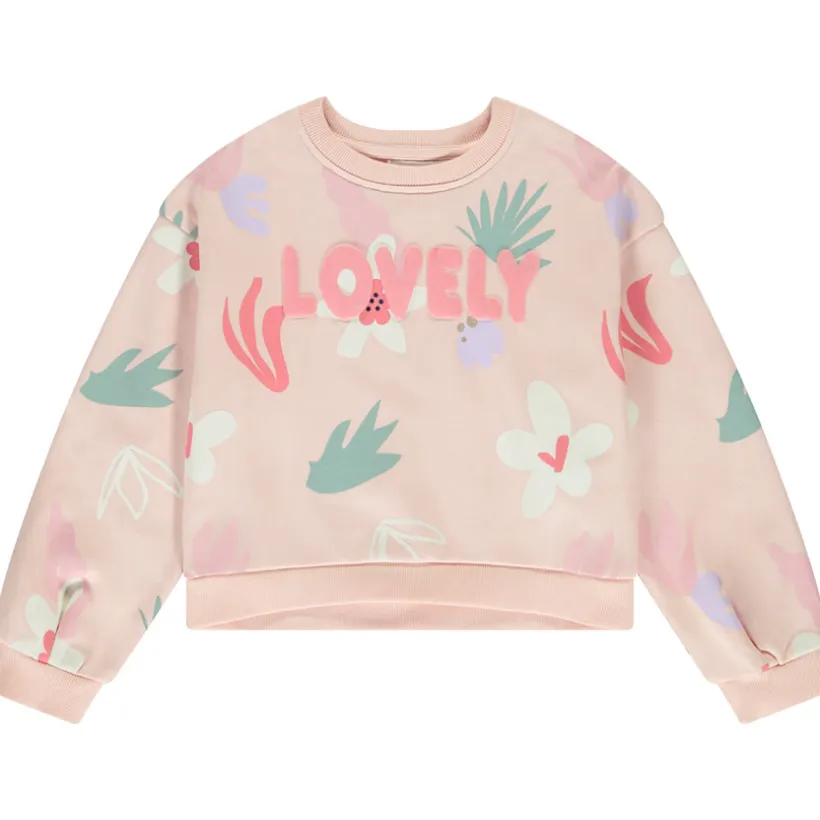 Sweat molleton imprimé avec puff print pailleté pour fille