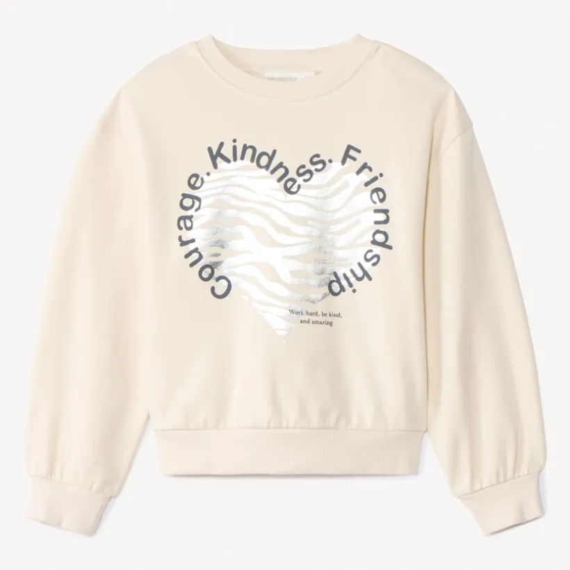 Sweat molleton oversize motif cœur argenté pour fille