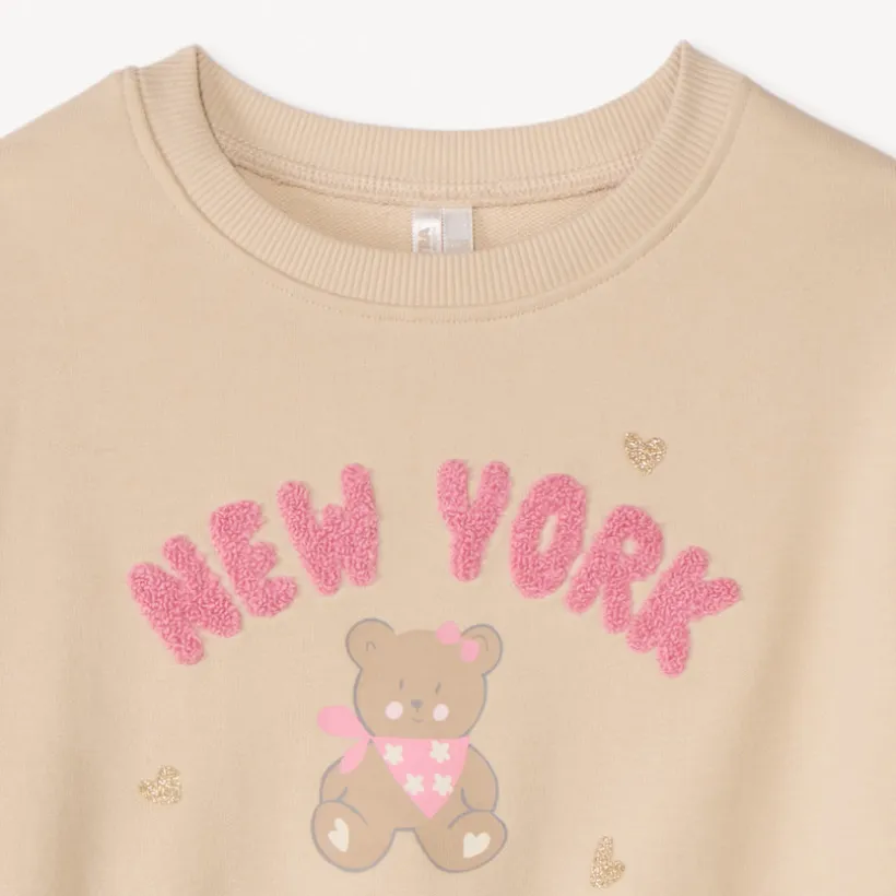 Sweat molleton oversize patchs bouclette pour bébé fille