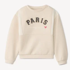 Sweat molleton uni avec broderie loop pailleté pour fille