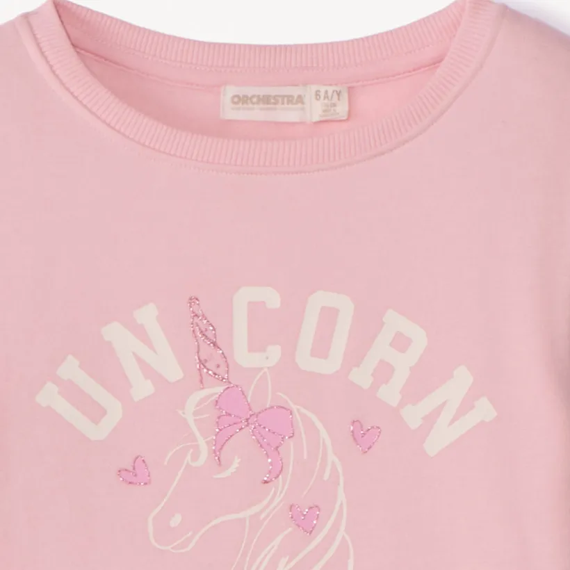 Sweat molleton uni à print pailleté pour fille