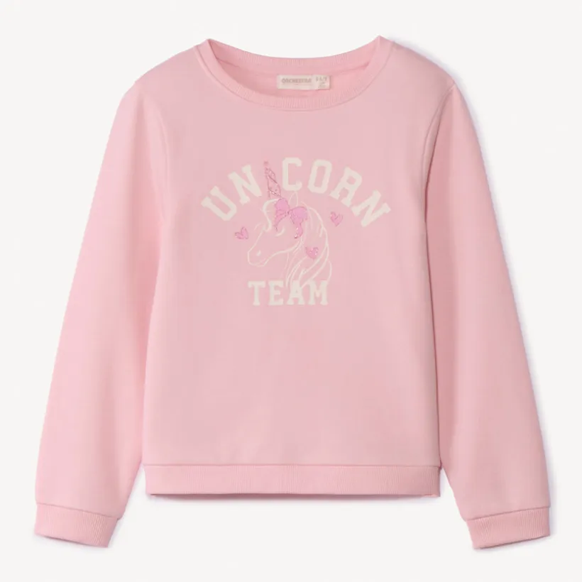 Sweat molleton uni à print pailleté pour fille