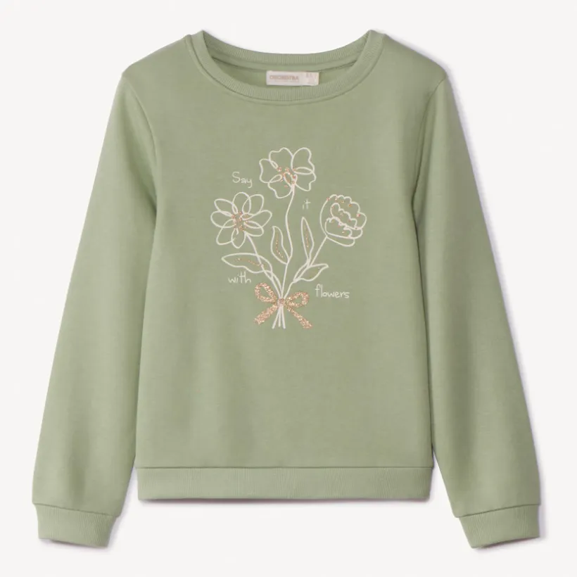 Sweat molleton uni à print pailleté pour fille