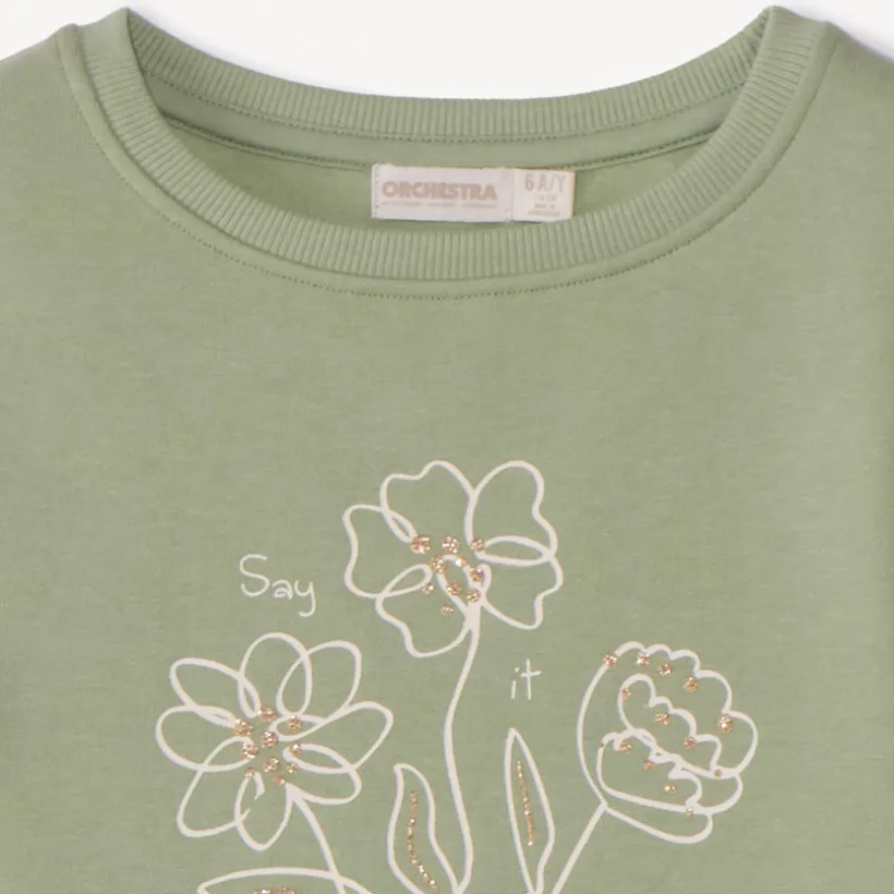 Sweat molleton uni à print pailleté pour fille