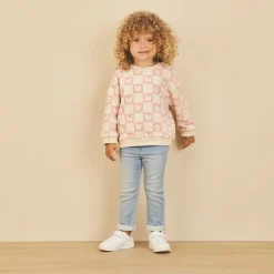 Sweat oversize en molleton imprimé damier pour bébé fille