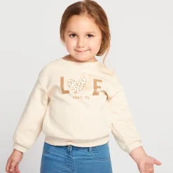 Sweat uni en molleton print love pour bébé fille