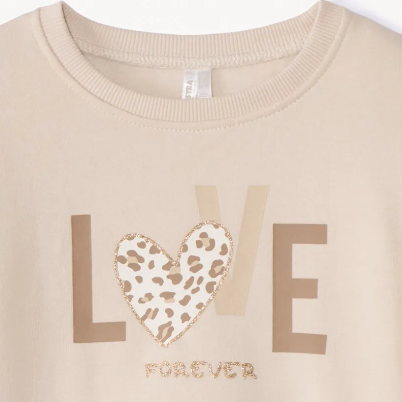 Sweat uni en molleton print love pour bébé fille