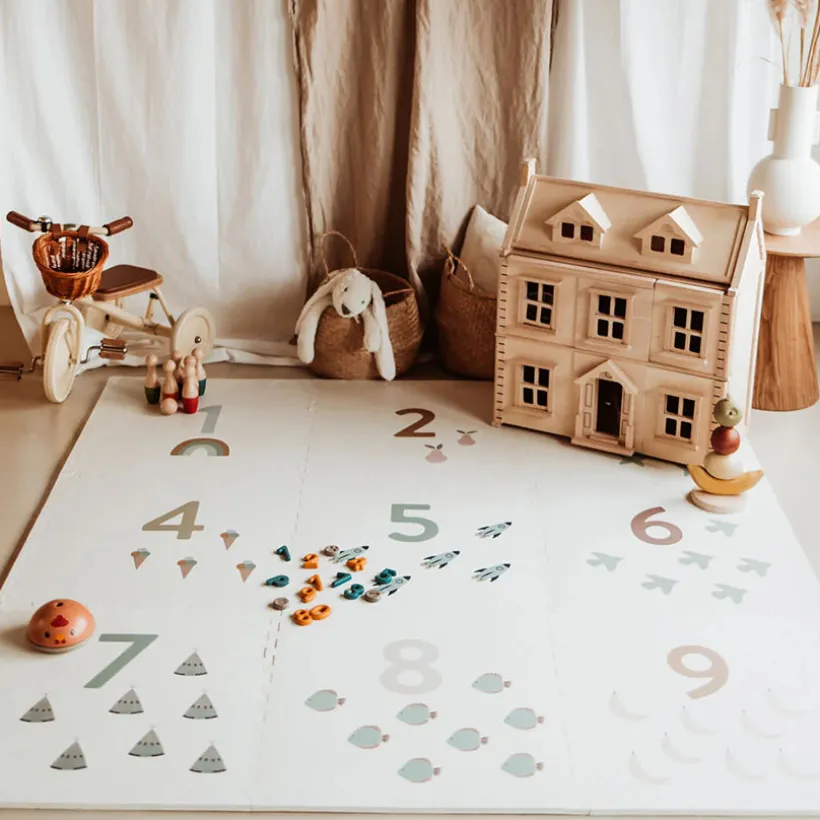 Tapis de dalles en mousse réversibles 180 x 180 cm nombres/motif minimaliste
