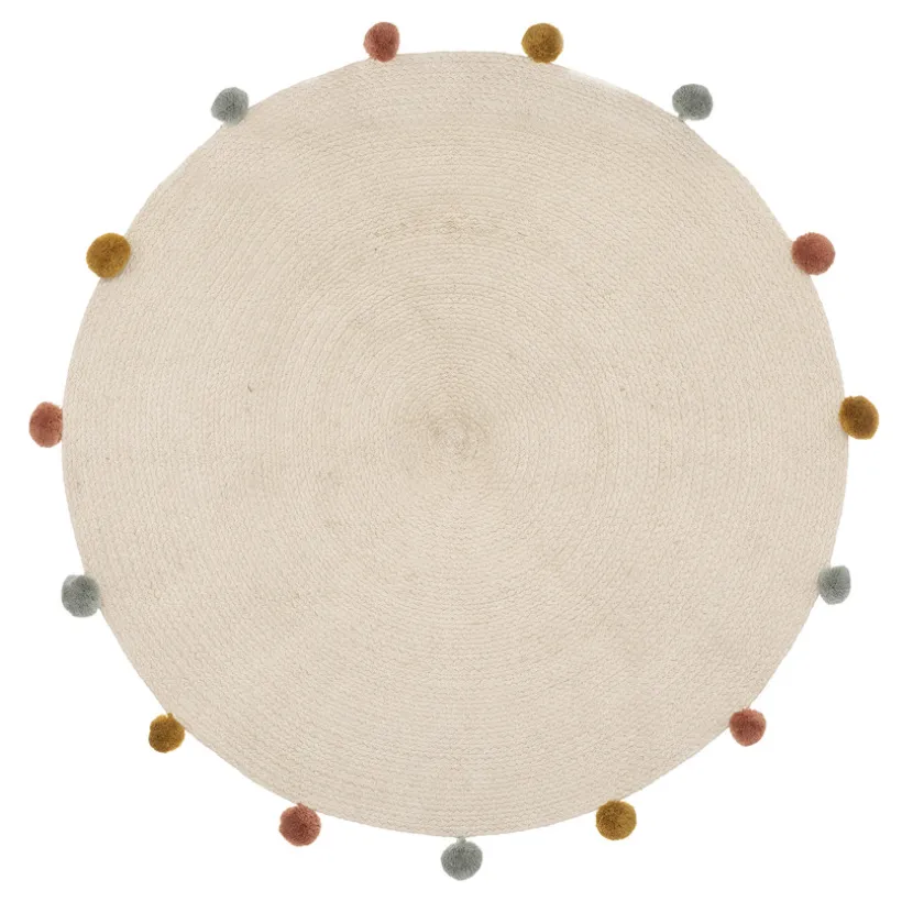 Tapis rond à pompons arlequin