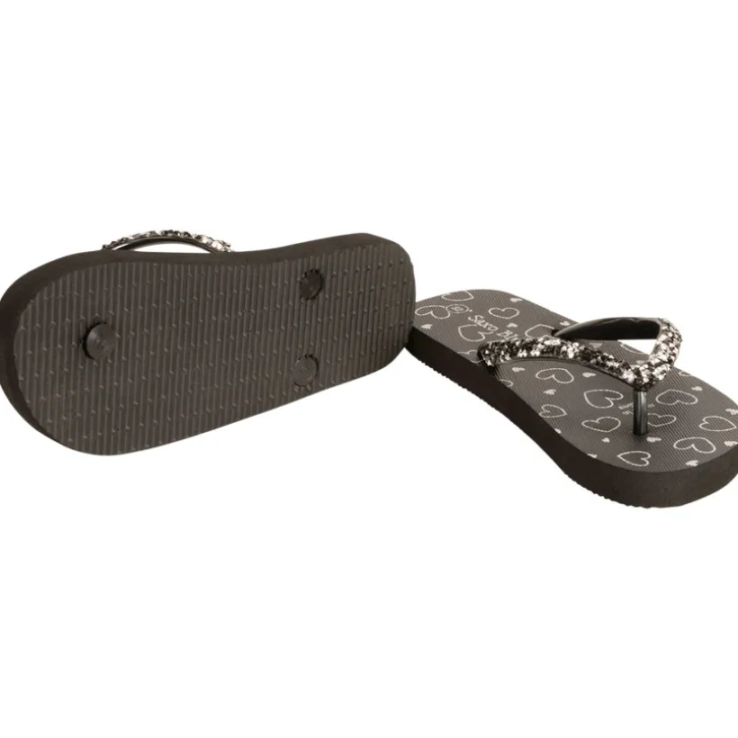 Tongs imprimé cœurs et bride à strass pour fille avec lanière selon l'âge