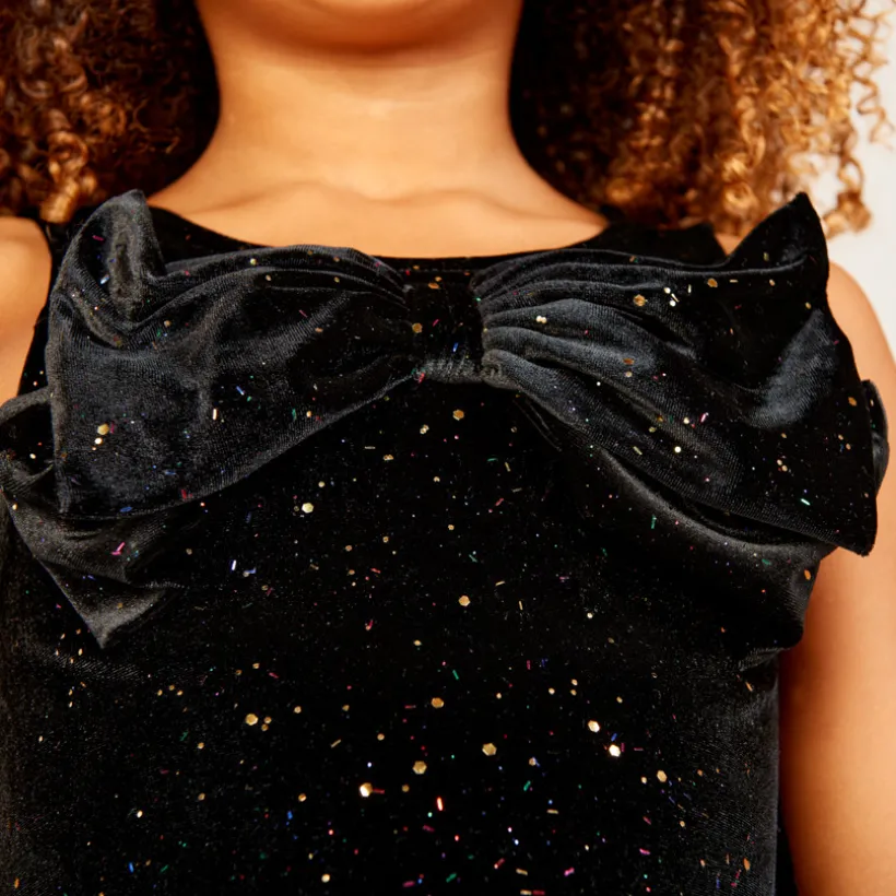 Top sans manches à nœud en velours pailleté pour fille
