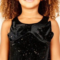 Top sans manches à nœud en velours pailleté pour fille