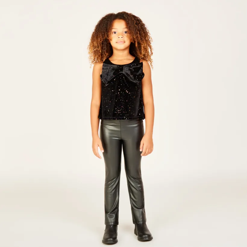 Top sans manches à nœud en velours pailleté pour fille