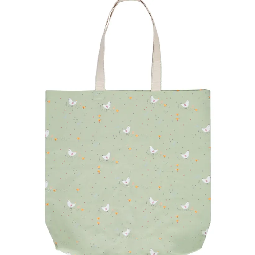 Tote bag en coton recyclé imprimé poules La Vie à la Ferme