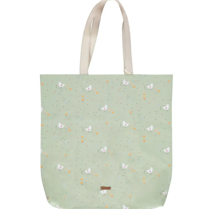 Tote bag en coton recyclé imprimé poules La Vie à la Ferme