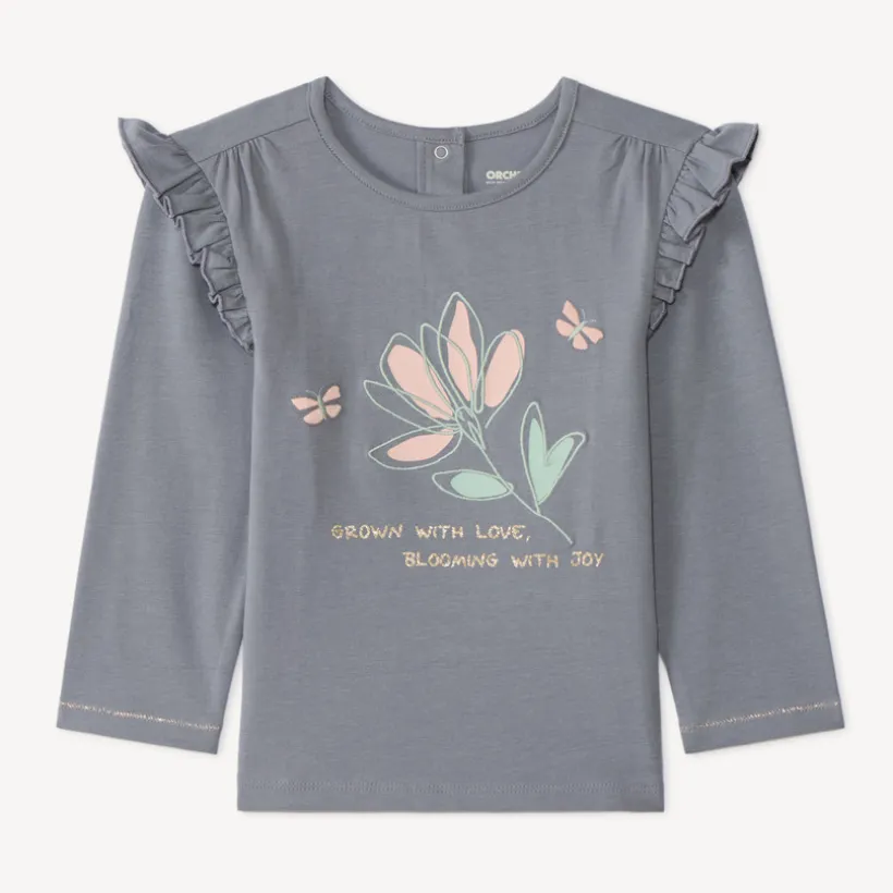 T-shirt bébé manches longues volantées et print fleuri