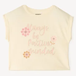 T-shirt fille manches courtes print fantaisie et fleuri