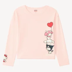 T-shirt fille manches longues oversize print Hello Kitty et ses amis