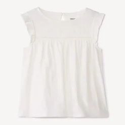 T-shirt manche courtes en jersey slub et broderie anglaise pour fille
