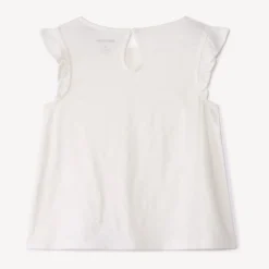 T-shirt manche courtes en jersey slub et broderie anglaise pour fille