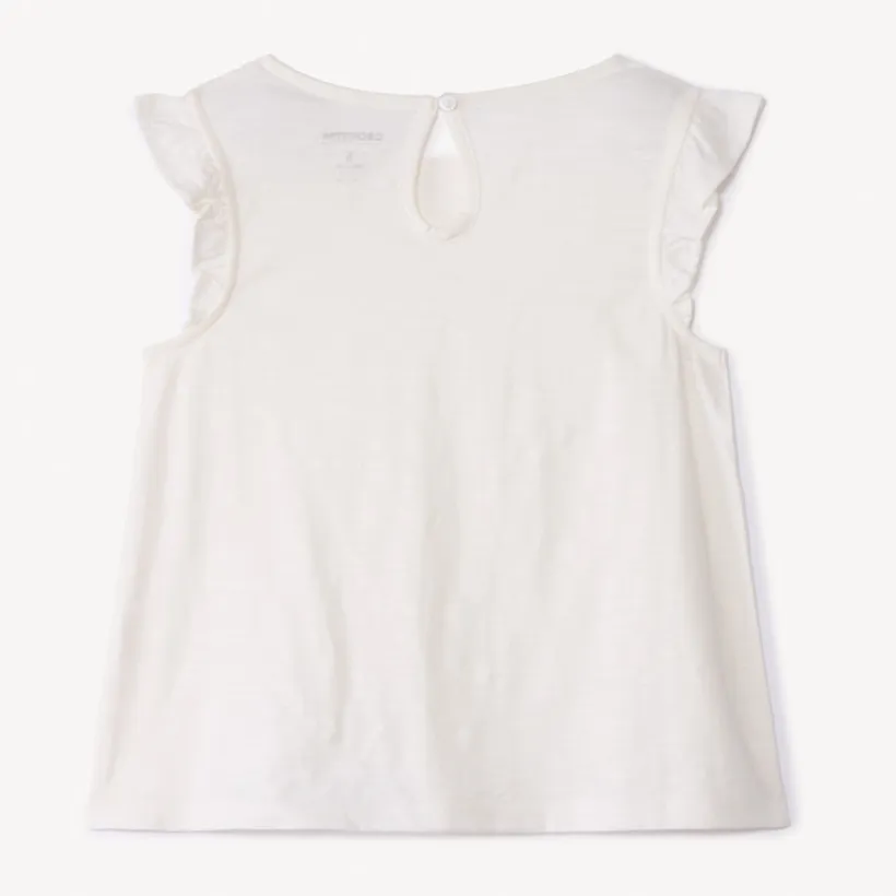 T-shirt manche courtes en jersey slub et broderie anglaise pour fille