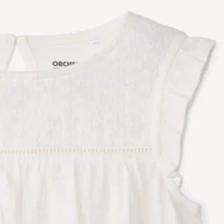 T-shirt manche courtes en jersey slub et broderie anglaise pour fille