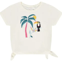 T-shirt manches courtes avec broderie toucan et nouettes pour fille