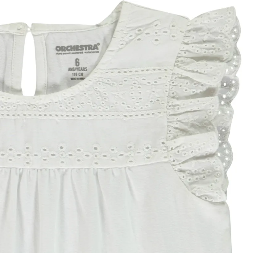 T-shirt manches courtes avec broderie anglaise pour fille