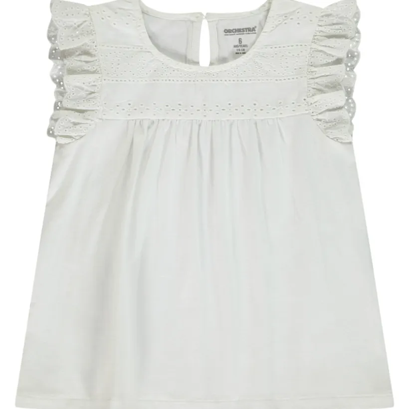 T-shirt manches courtes avec broderie anglaise pour fille