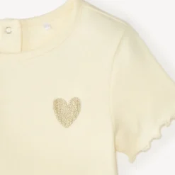 T-shirt manches courtes avec broderie cœur dorée pour fille