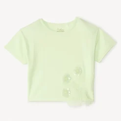 T-shirt manches courtes avec grosses fleurs en sequins pour fille
