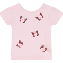 T-shirt manches courtes avec sequins et pétales en reliefs pour fille