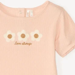 T-shirt manches courtes bébé fille broderie fleurie