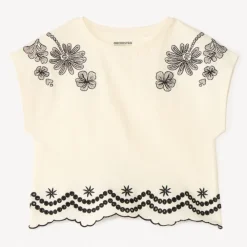 T-shirt manches courtes broderie fleurs pour fille