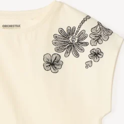 T-shirt manches courtes broderie fleurs pour fille