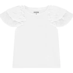 T-shirt manches courtes brodées et volantées pour fille
