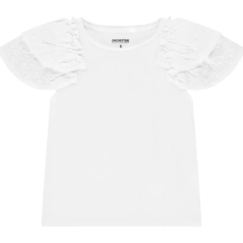 T-shirt manches courtes brodées et volantées pour fille