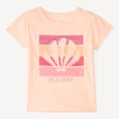 T-shirt manches courtes broderie à sequins coquillage pour fille