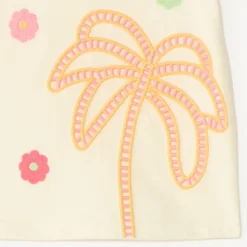 T-shirt manches courtes broderie palmier et fleurs pour fille