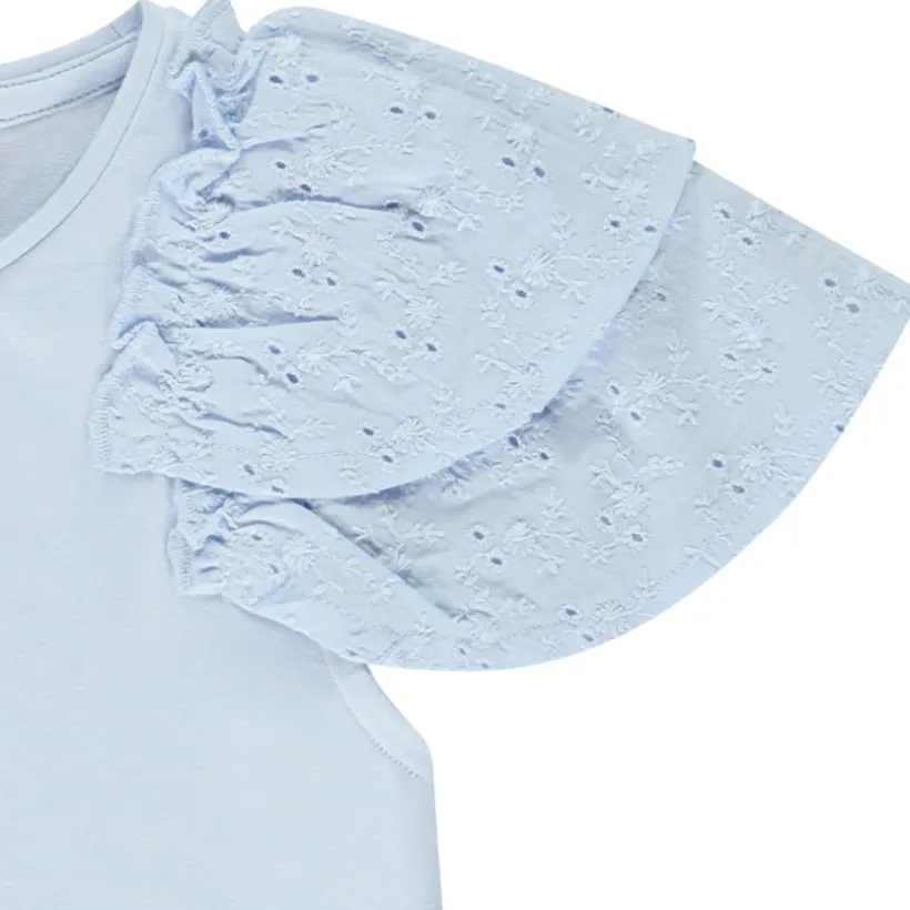 T-shirt manches courtes brodées et volantées pour fille