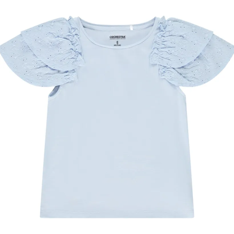 T-shirt manches courtes brodées et volantées pour fille
