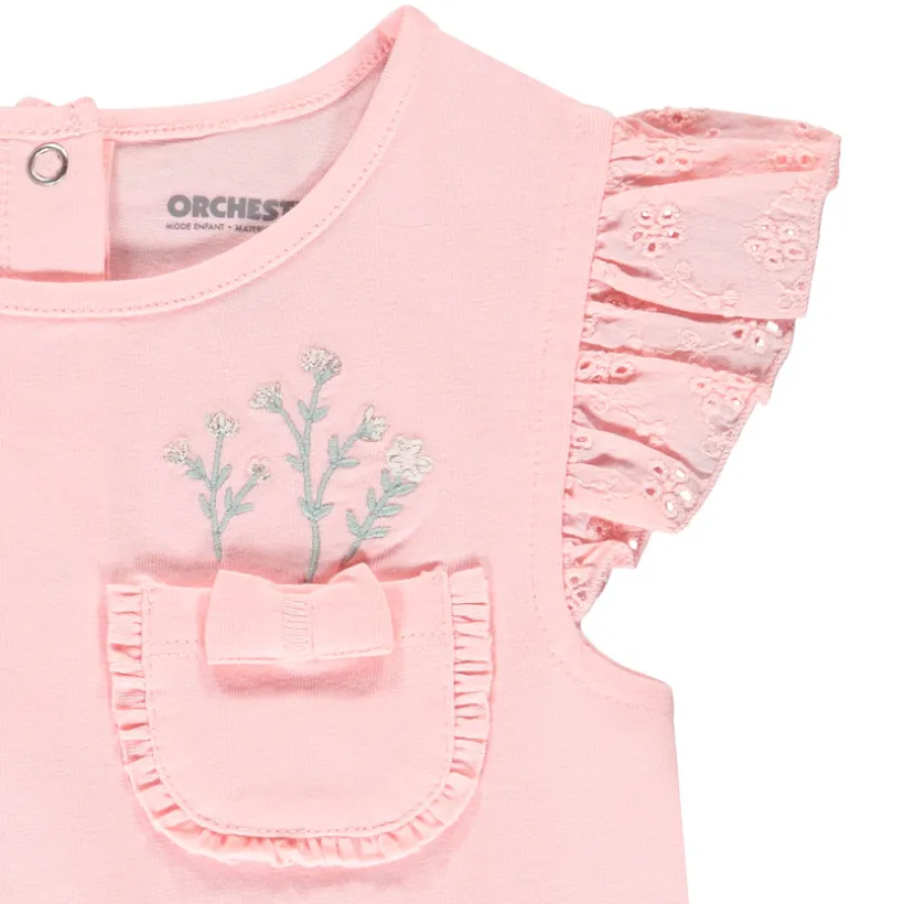 T-shirt manches courtes brodées à poche pour bébé fille