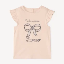 T-shirt manches courtes à broderie dorée pour bébé fille