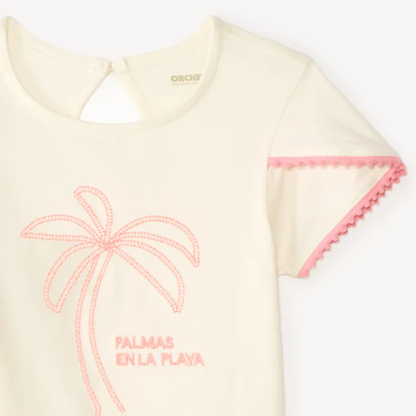 T-shirt manches courtes croisées broderie palmier pour bébé fille