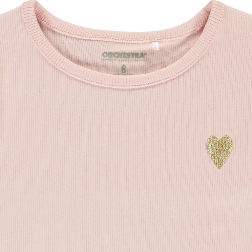 T-shirt manches courtes côtelé à cœur brodé pour fille