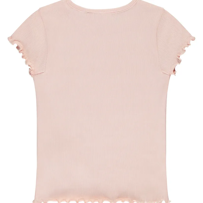 T-shirt manches courtes côtelé à cœur brodé pour fille