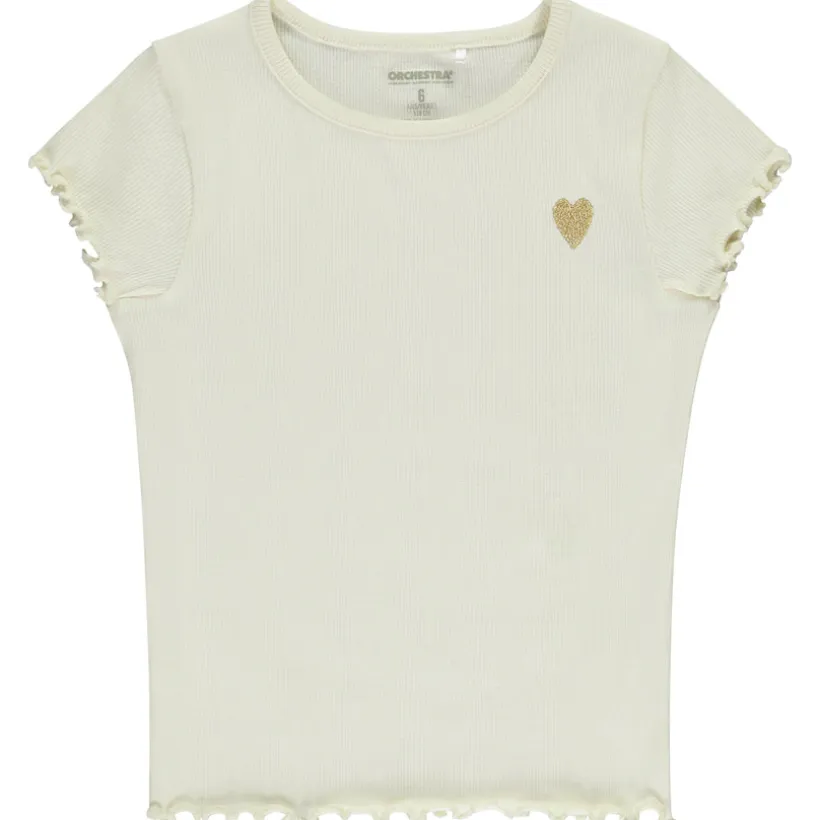 T-shirt manches courtes côtelé à cœur brodé pour fille